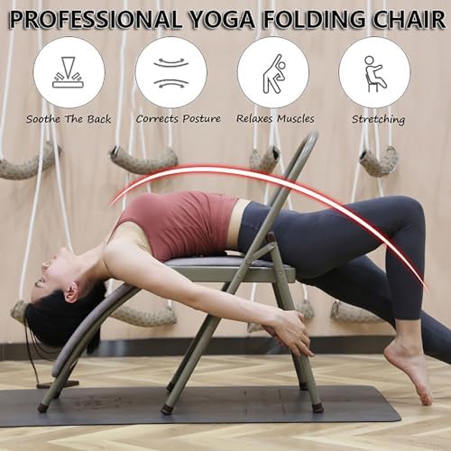 Backless Folding Yoga Chair for Headstand&Handstand Training,Inversion Stool for Restorative Flow and Back Pain Relief (Black PU)