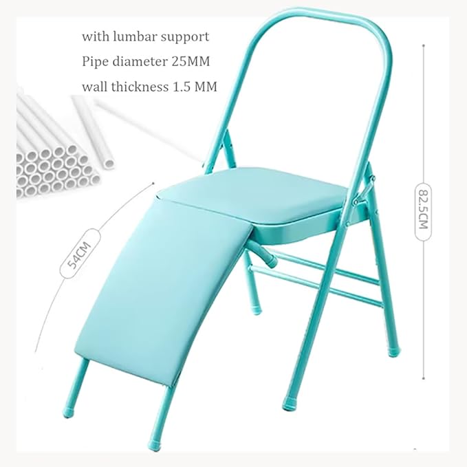 Pilates Yoga Chair,Professional Iyengar Auxiliary Chair,Hardened Thick Yoga Folding Chair,Solid Anti-Slip,Foldable and Portable Backless Chair,Blue- Yoga Chair (with Waist Drag)