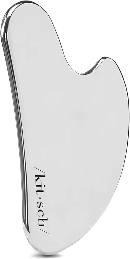 Kitsch Stainless Steel Gua Sha Facial Tools - Guasha Tool for Face, Face Sculpting Tool, Jawline Shaper, Double Chin Reducer, Body Gua Sha Tools, Lymphatic Drainage Massager, Facial Skin Care - Silver