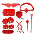 Fashion 10 Piece Leather Pilates Indoor Training Set, New Eye Mask for Fun Wrist and Hip Exercises Cosplay Accessories [Red], Couple Gift