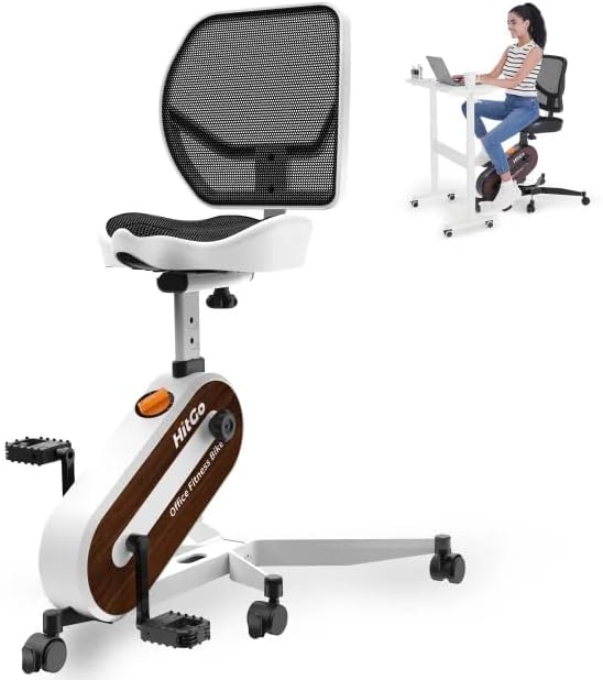 Office Exercise Bike Desk Chair,330 lbs Heavy Duty Under Desk Bike with 9-Level Height Adjustable Seat 24.4"-33.8",8-Level Resistance & Rolling Wheels,Quiet Fitness Chair for Home Office