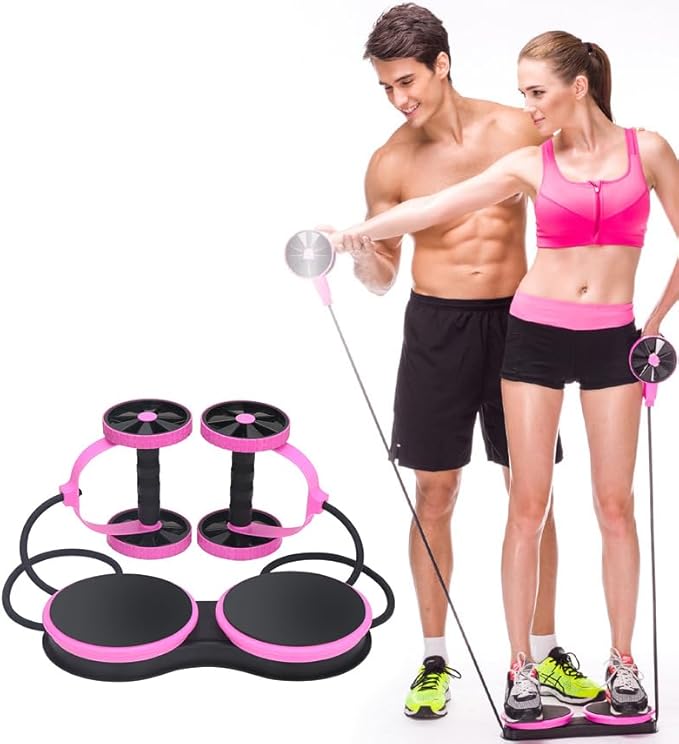 Ab Roller Wheel Multifunctional Pull Rope with Twister Board for Exercise - Double Abdominal Fitness Roller Waist Twisting Disc for Home Gym & Abs Workout Equipment.