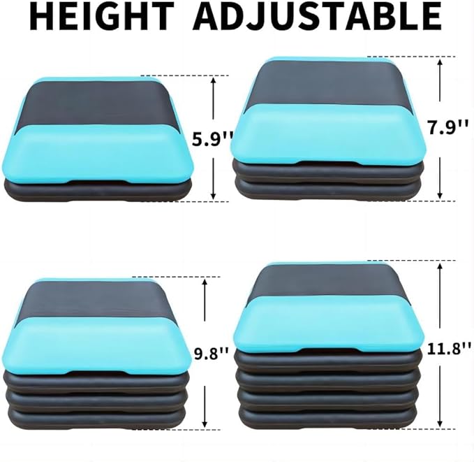 16"x16" Adjustable High Step Aerobic Platform With 4 Risers, Height-Adjustable Step Aerobics Platform For Home Gym Exercise Fitness Workout Blackish Green As shown One size
