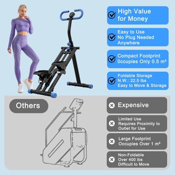Stair Stepper Mini Stepper, Vertical Climber Machine for Home Full Body Workout, Adjustable Handlebar, Stable Non-Slip Frame, Home Climber, Aerobic Stepper, Fitness Stepper