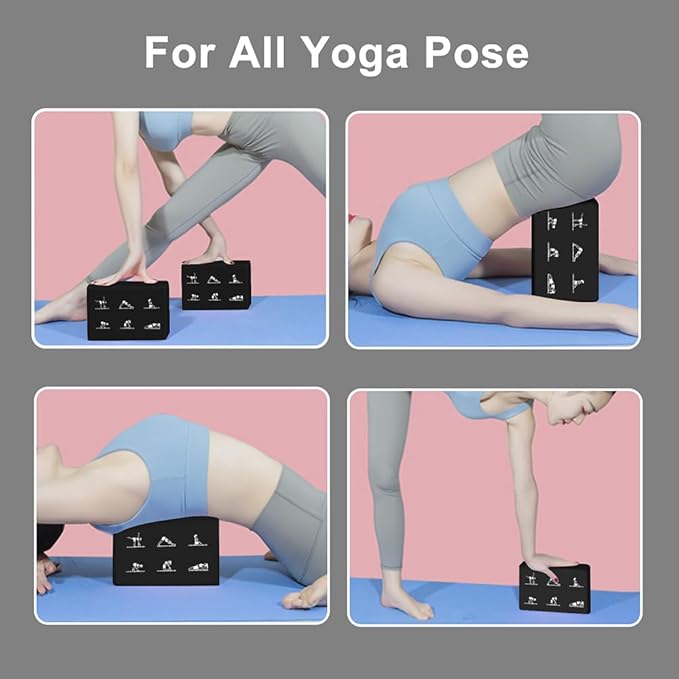 2 Yoga Block and 2 Yoga Strap Set,Non-slip EVA Foam Blocks, High Density Yoga Bricks with 6ft Strap, Supportive Latex-Free Yoga Block Accessories for Pilates