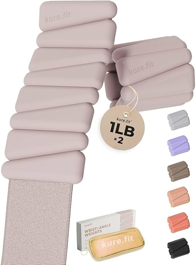 Beige Pilates Kit Bundle and Beige Adjustable Wrist and Ankle Weights 1lb Each Set of 2