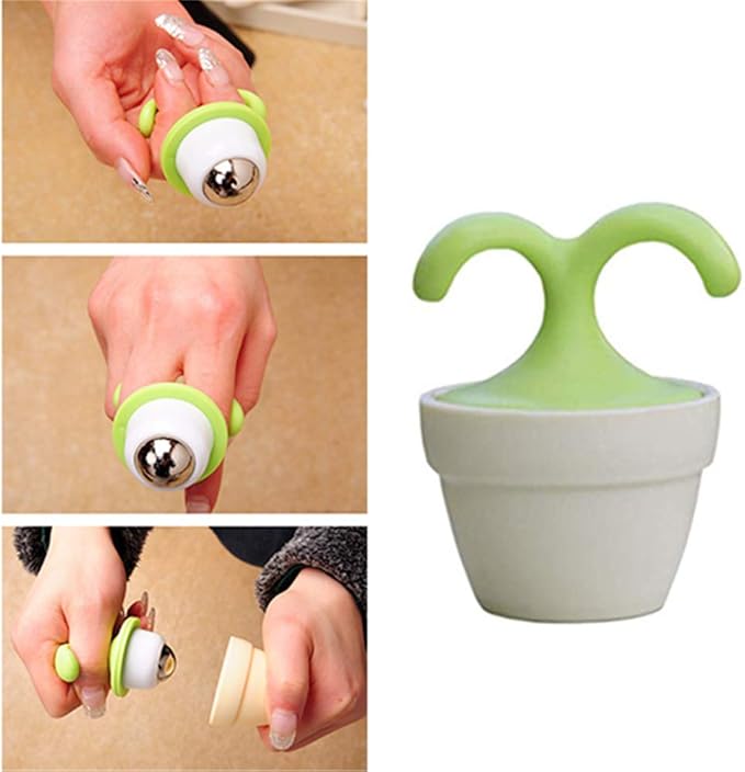 VUFVOID 2PCS Handheld Body Massager Mini Potted Plant Shaped Roller Ball Bead Relaxation Neck Foot Face Pot Desk Decor Massage Cooling for Neck (Green with White)