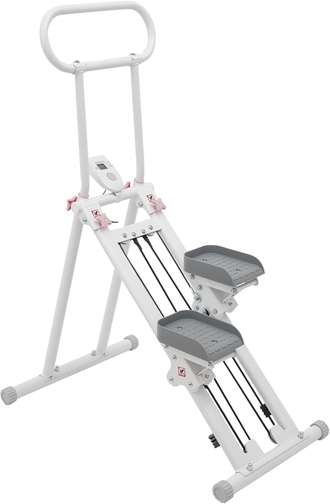 Stair Stepper for Exercise at Home, Foldable Compact Space Cardio Vertical Climbing Stairs Machine, Stair Master with Adjustable Height Handle, Anti-Slip Pedal