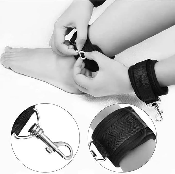 Classic Black Adjustable and Comfortable Linear Nylon Bedside Fitness Leg with Four Nylon Sleeves for Hand and Leg Strength Training - D2
