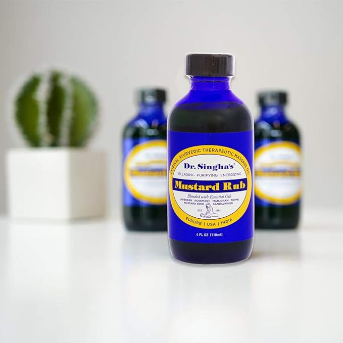 Dr. Singha's Mustard Rub, Therapeutic Body Massage Oil - with Best Essential Oils for Sore Muscles and Stiff Muscle Relief (4 Ounce)