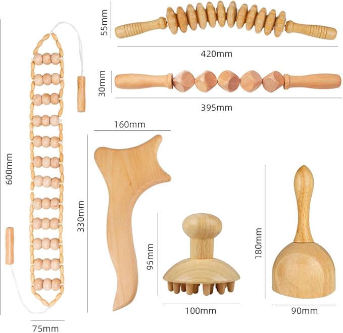 6-in-1 Wood Therapy Massage Tools – Lymphatic Drainage Massager Maderoterapia Kit Wooden Massager Body Sculpting Tools for Muscle Pain Relief - Wood Therapy Tools for Body Contouring and Shaping