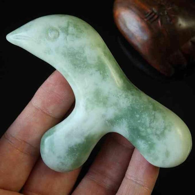 Deep Tissue Trigger Point Massage Tool - Natural Jade Gua Sha Acupuncture Scraping Stone - Foot Reflexology Acupressure Point Massager for Full Body Relax, Muscles Soreness and Pain Relief