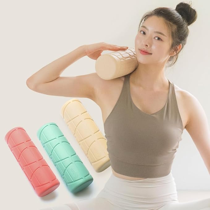 WADO Mini Round Foam Roller for Exercise and Recovery 12" x 4"- Ergonomic Pattern Angle Roller, Body Stretching, Solid PU, 3-Different Density Options (Soft (Cosmic Latte, 680g))
