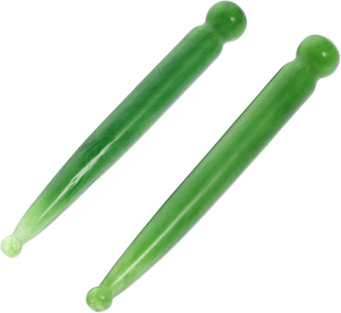 Healifty 4Pcs Natural Jade Face Massage Tools 4.9 Inch Facial Scratching Bars for Neck Head Wrinkle Care and Spa Therapy Wand Set