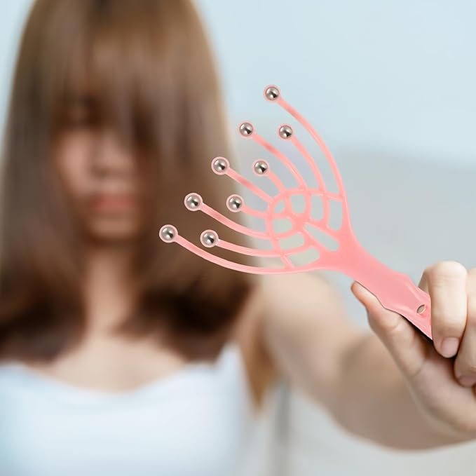 SAFIGLE Handheld Scalp Massager with 9 Claws and Rolling Balls for Deep Head Massage and Stress Relief Compact Portable Tool for Hair Stimulation and Full Body Relaxation at Home or Office