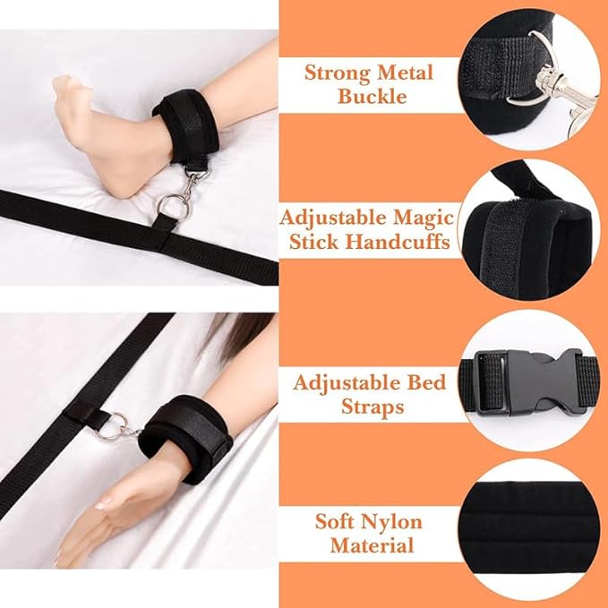 Classic Black Adjustable and Comfortable Linear Nylon Bedside Fitness Leg with Four Nylon Sleeves for Hand and Leg Strength Training - D2