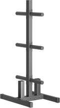 Olympic Weight Plate Rack, 6 Pegs & 2 Barbells for Bumper Plate Storage, Olympic Weight Plate Tree - Heavy Duty Bumper Plate Rack Holds 300 lbs