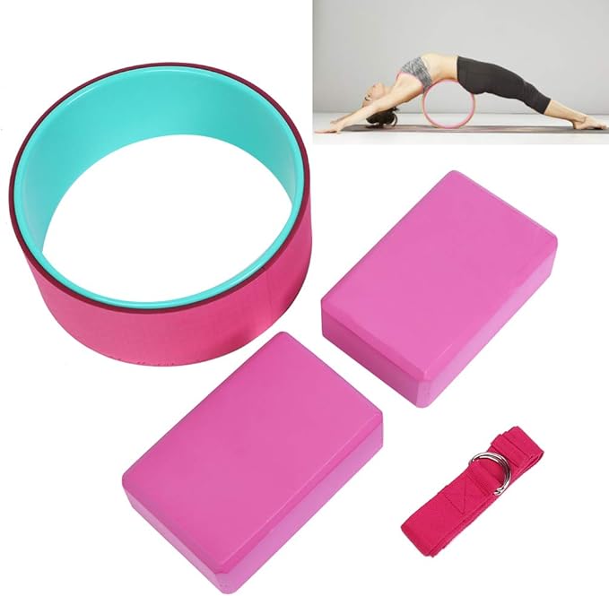 4pcs Yoga Wheel Set with Yoga Block and Stretch Strap, Premium EVA Foam Back Pain Relief Fitness Kit for Deep Stretching and Flexibility Training