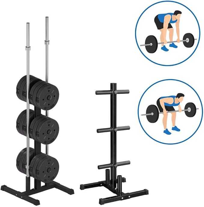 Yaheetech 2in Weight Plate Rack Tree & 2 Barbell Bar Holders Olympic Weight Organizer Storage Stand, Holds Up to 882 lbs