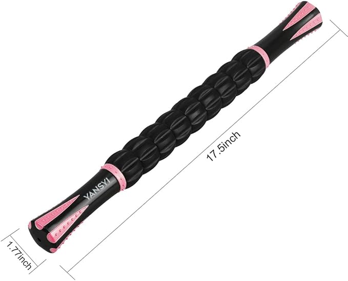 YANSYI Muscle Roller - Professional Deep Tissue Massage Stick with 9 Rollers for Athletes, Portable Soreness Relief for Back & Leg Pain, Post-Workout Recovery Tool (Pink)