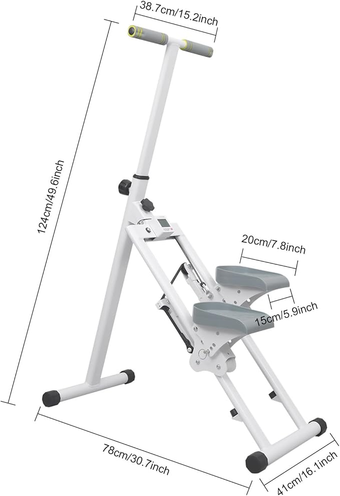 Stair Stepper for Home Gym Exercise | Stair Stepper Machine with Adjustable Handlebar Height | Folding Cardio Stair Master | with Oversized Pedal | 300LBS Loading Capacity | White& Gray