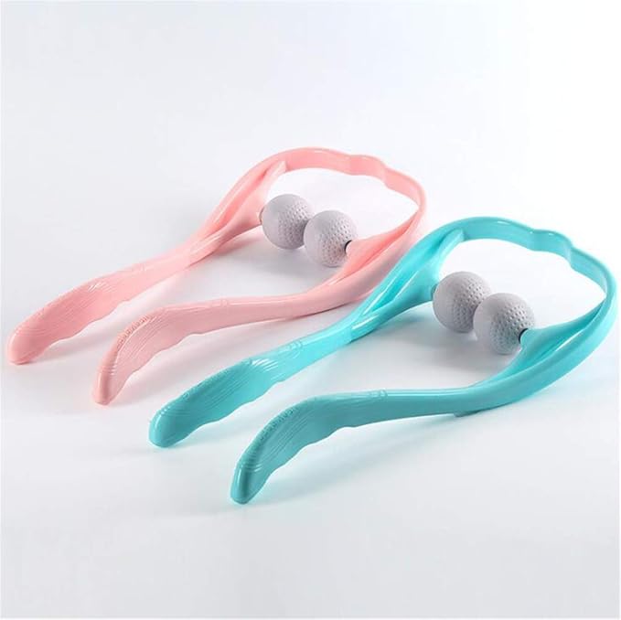 Neck Manual Massager, Portable Handheld Manual Neck Shoulder Massage Tool, Shiatsu Deep Tissue Pressure Trigger Point Neck Pain Relief Massage Roller Muscle Relaxation Massager for Home Office (Pink)