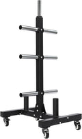 Olympic Weight Plate Tree, Olympic Weight Plate Rack with 6 9.5 in storage posts & bar holders Barbell Plate and Dumbbell Racks Tree with Brake universal wheel Load-bearing 1100lbs