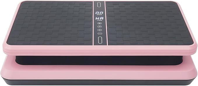 Vibration Plate Exercise Machine, 2 Resistance Bands Full-Body Workout Machine, 330LBS Load 200W Exercise Vibrating Platform, Dual Control Vibration Plate for Circulation, Pink