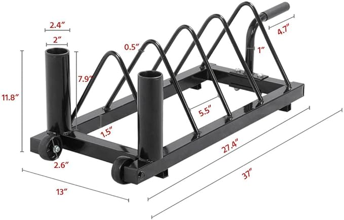 Yaheetech Horizontal Barbell Bumper Plate Rack Holder Olympic Bar Storage Rack with Handle and Wheels,Black