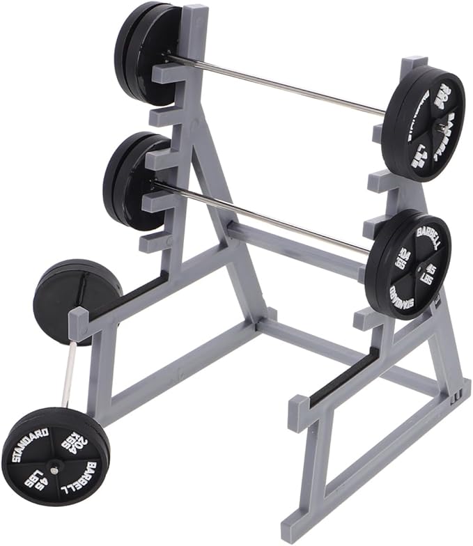 ibasenice Miniature Squat Rack Pen Holder with Barbell Pen, Dollhouse Gym Furniture, Office Desk Decor, Black Plastic, 6.29x4.72x3.93 Inches, Set of 4 for Home, Office, Car