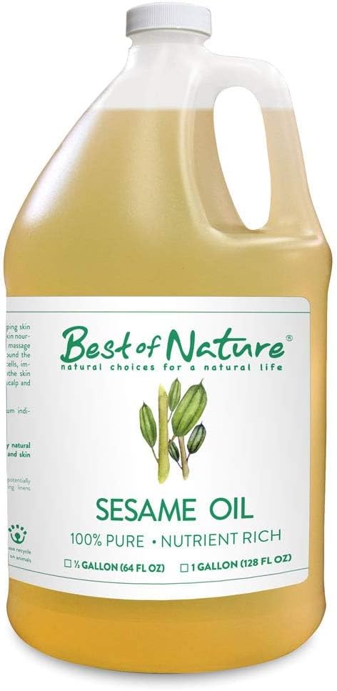 Best of Nature 100% Pure Sesame Oil – Natural Unscented Massage Oil, Deep Moisturizing Body & Skin Oil, Perfect Carrier Oil for Essential Oils, Half Gallon (64 fl oz)