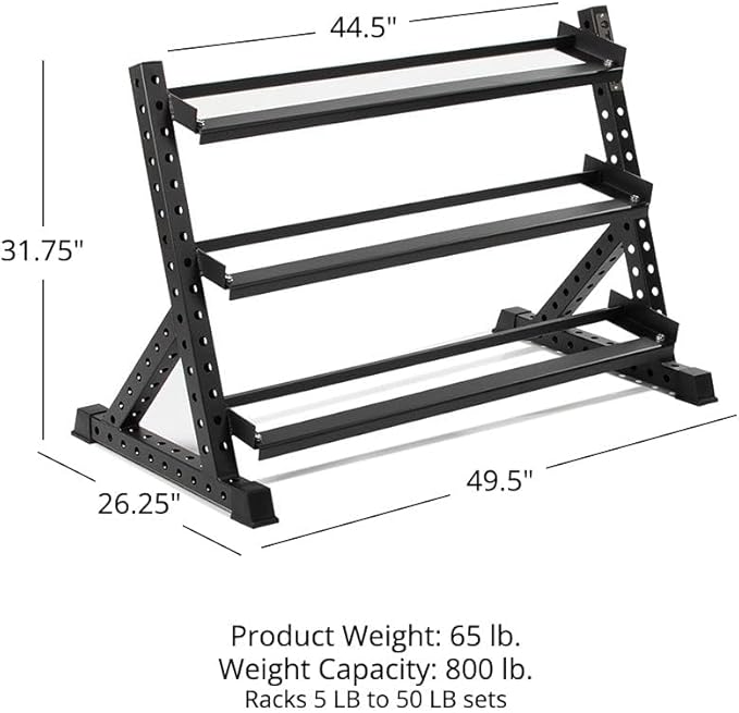 Titan Fitness 3 Tier Dumbbell Weight Rack Stand, Rated 800 LB, Organize Classic Dumbbells, Storage Fitness Rack