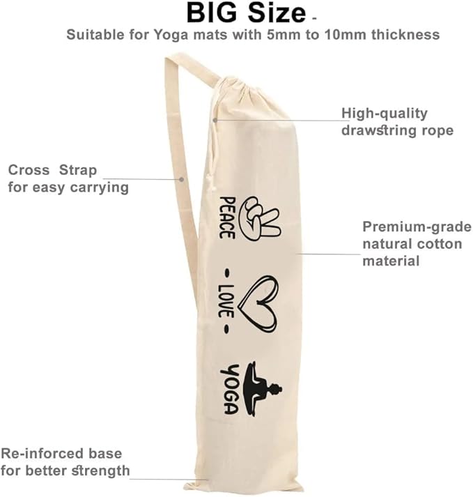 Mayatra's Organic Large Yoga Mat Tote Bag Cover -100% Cotton Lightweight,Washable Yoga Dust Bag With Adjustable Strap Unisex