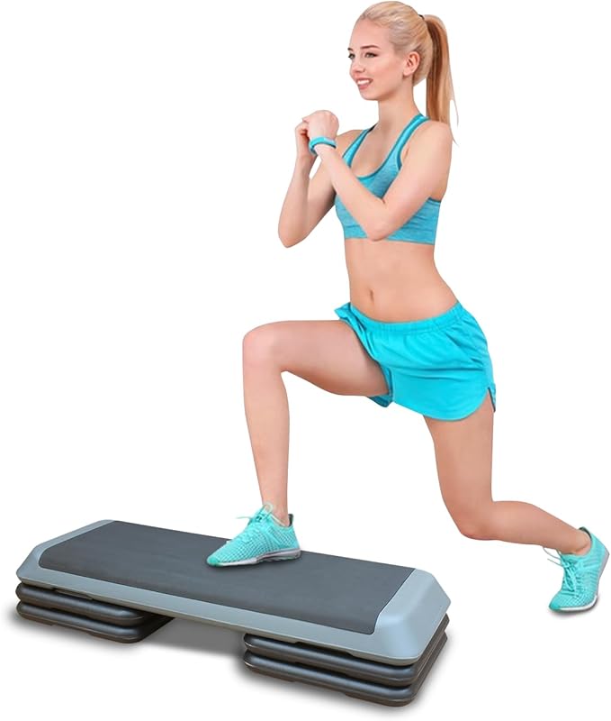 Adjustable Aerobic Workout Step Platform with 4 Stackable Risers in Fitness Exercise Platform Trainer,43” Aerobics Workout Stepper for Home Gym Cardio Strength Training