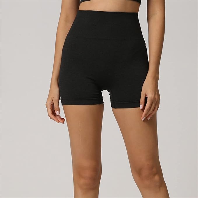 Yoga Set Seamless Women Long Sleeve Blouses Top Gym Sport Bra High Waist Tight Leggings Fitness Suit Shorts Sets (Color : Black Shorts, Size : Small)