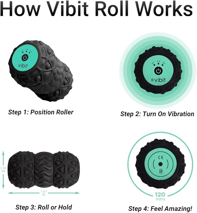 Vibit - Vibrating Massager for Plantar Fasciitis, Pain Relief and Sciatica, Foot and Body Portable Massage Roller, Deep Tissue Pain Relief from Feet to Neck, Electric, 3 Vibration Levels (Green)