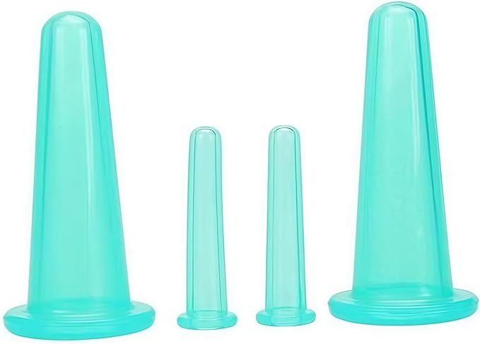 4 Pcs Face Cupping Set, Facial Cupping Set for Face and Eye Massage, Silicone Massage Vacuum Anti Aging Beauty Tool Facial Eye Care (2 Small + 2 Large) (Green)