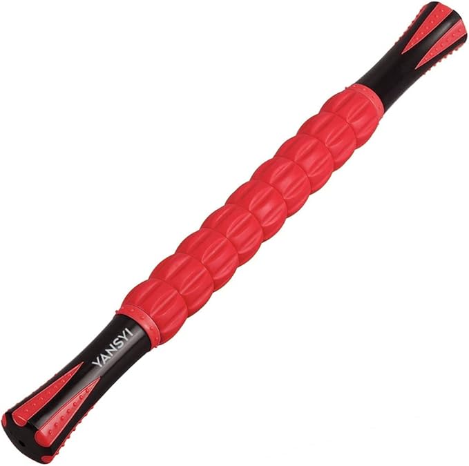 YANSYI Professional 9-Roller Muscle Recovery Stick - Deep Tissue Portable Massage Roller for Athletes, Relieves Muscle Soreness, Back & Leg Pain - Post-Workout Physio Tool (Red)