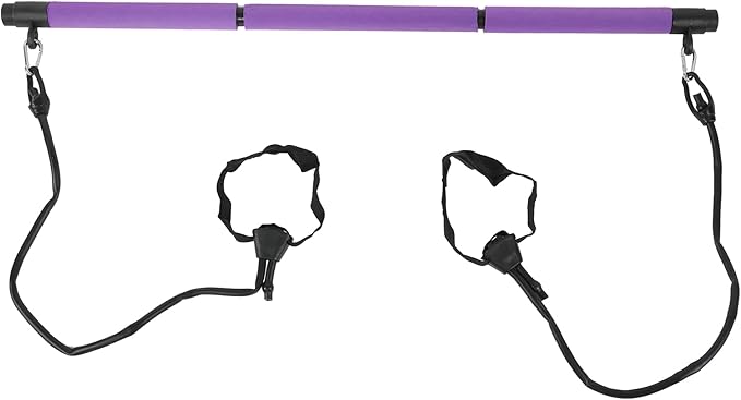 Pilates Bar Workout Stick 3-Section Adjustable Pilates Rod for Full Body Exercise with 2 Tension Straps Detachable Design Home Gym Travel Fitness Equipment