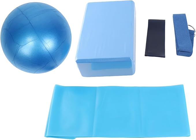 5 - Piece Yoga Set with Block/Stretch Belt/Loop Band/Ball/Towel | Trusted EVA & Latex Materials | Portable Exercise Kit for Home/Gym/Travel