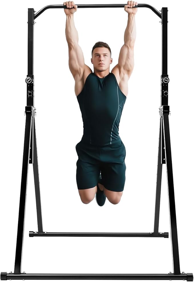 Power Tower Pull Up Bar Station, 3.81 x 4.36Ft Triangular Gym Strength Training Equipment with Adjustable Height, 440Lbs Free Standing Pull Up Rack Dip Station for Home & Gym