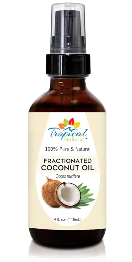 Tropical Holistic Fractionated Coconut Oil 4 oz - 100% Pure Organic Cold Pressed Unscented Liquid Coconut Oil for Skin, Hair, Nails, Massage, Carrier Oil for Aromatherapy, Aceite de Coco