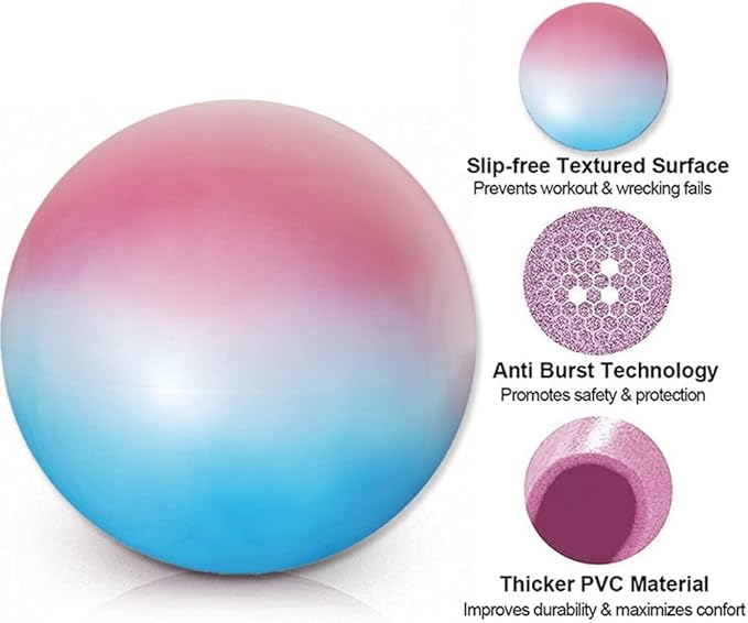 Yoga Ball Chair with 65cm Exercise Ball, Stability Base for Home Office, Yoga, Pilates & Fitness, Balance Ball for Posture, Core Strength & Low Impact Workouts (Blue Pink)