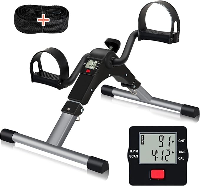 TABEKE Under Desk Bike Pedal Exerciser, Fully Assembled Folding Pedal Exerciser for Arm and Leg Workout, Portable Sitting Desk Cycle with LCD Screen Displays (Grey)