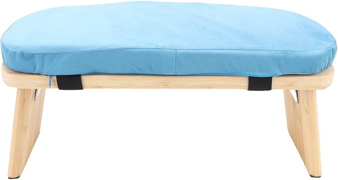 Wooden Meditation Bench - Ergonomic Detachable Kneeling Stool with Soft Cushion for Yoga - Blue, Includes Carry Bag (Blue)