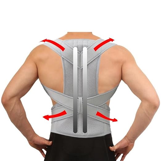 MBROS Adjustable Posture Corrector Lumbar Back Support Brace Breathable Deportment Corset for Spine Back Stretcher Orthopedic Back (Color : Silver, Size : XXL)