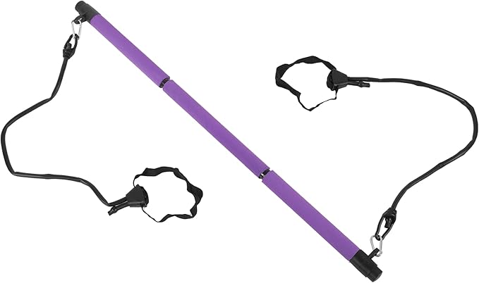 Pilates Bar Workout Stick 3-Section Adjustable Pilates Rod for Full Body Exercise with 2 Tension Straps Detachable Design Home Gym Travel Fitness Equipment