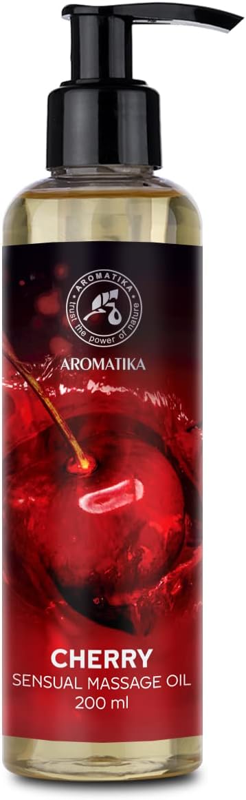 Cherry Sensual Massage Oil for Couple 6.8 Fl Oz - Massage Oil - Blend of Almond and Grapeseed Oils - Body Oil for Him & Her - for Couples - Romantic Gift - Relaxing Massage Oil