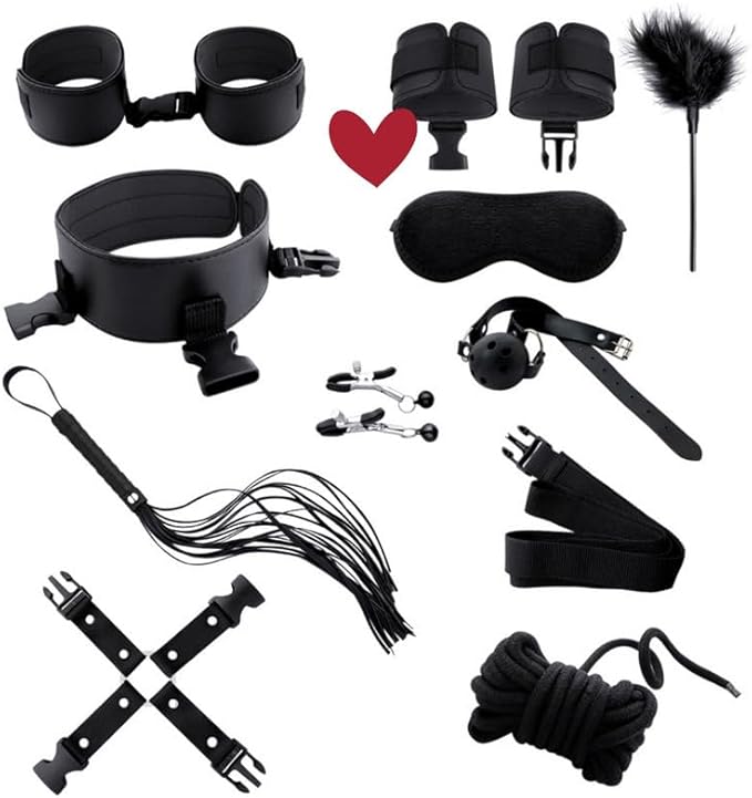Pilates 10 Piece Fashion Design Leather Set (Black Sponge Style), Fun Cosplay Accessories, Adjustable Hand and Foot Yoga Products, Couple Gifts