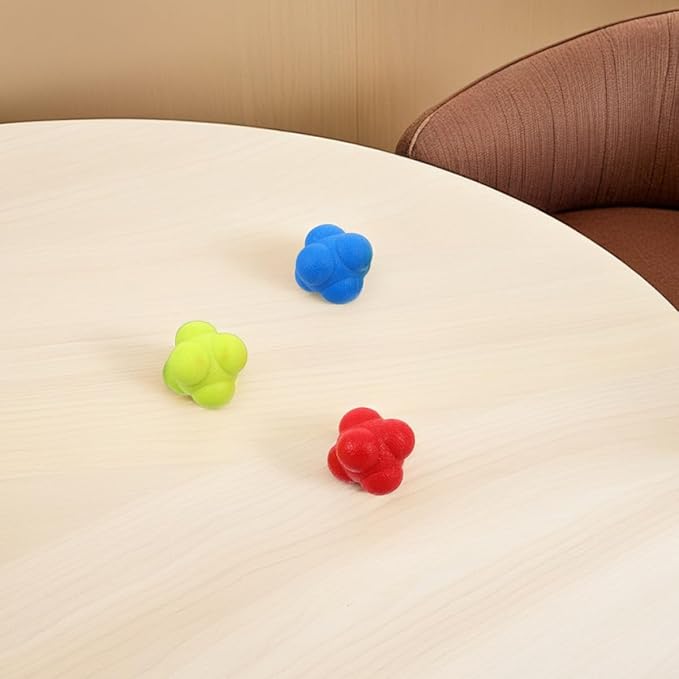 6Pcs Hexagonal Reaction Balls Set 5.5Cm for Hand Eye Coordination Training, Sports Agility Reflex Balls in Red Yellow Blue for and Adults Speed Reflex Exercise